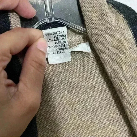 AUGUST SILK Open Front Striped Tan Cardigan | size Large - Picture 8 of 8